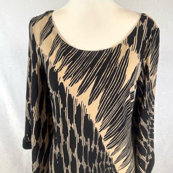 Bisou Bisou stunning black and tan flare sleeve abstract sheath dress size 8 - Picture 5 of 8
